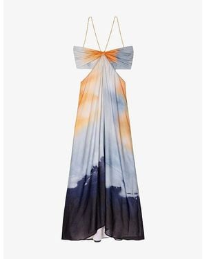 Maje Tie-Dye Halter-Neck Woven Maxi Dress - Blue