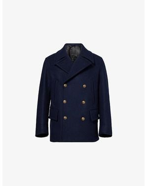 dunhill Double-Breasted Notched-Collar Wool Pea Coat - Blue