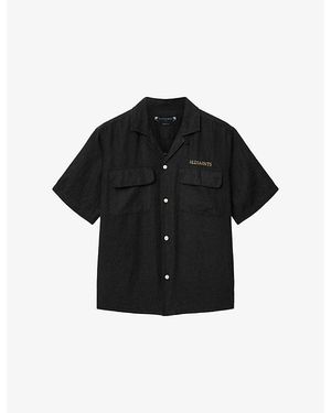AllSaints Dunloe Branded-Print Linen Shirt - Black