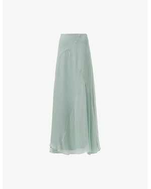 eem Asymmetric-Panel High-Waist Chiffon Midi Skirt - Green