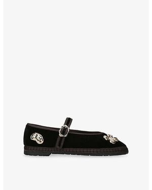 Flabelus Mae Pierre Jewel Velvet Mary-Jane Flats - Black