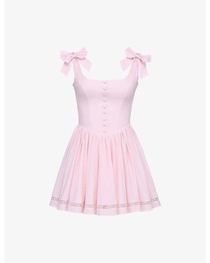 House Of Cb Lyla Bow-Embellished Stretch-Cotton Mini Dress Xs (A-C Cup) - Pink