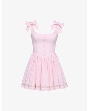 House Of Cb Lyla Bow-Embellished Stretch-Cotton Mini Dress Xs (A-C Cup) - Pink