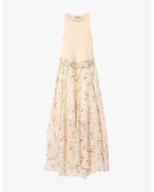 AllSaints Zenia Contrast-Skirt Knitted-Woven Maxi Dress - Natural