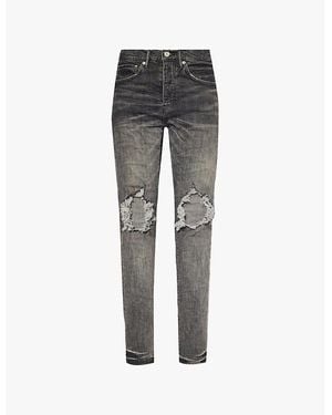 Purple Brand Brand Dirty Blowout Busted-Knee Tapered-Leg Stretch-Denim Jeans - Grey