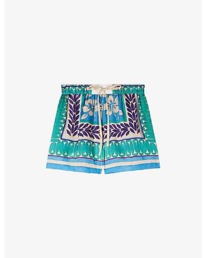 Sandro Drawstring Floral-Print Woven Shorts - Blue