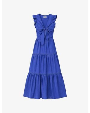 Ro&zo Sleeveless Tie-Front Cotton-Poplin Maxi Dress - Blue