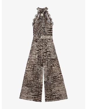 Reiss X Atelier Floras Animal-Print Woven Jumpsuit - Brown