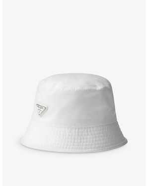 Prada Logo-Plaque Nylon Bucket Hat - White