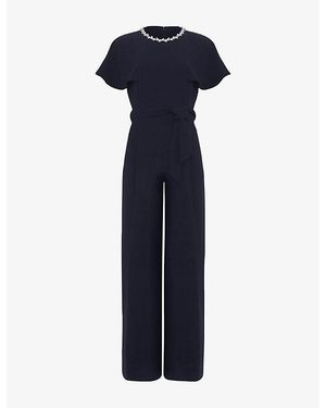 Phase Eight Orwen Embellished-Neckline Woven Jumpsuit - Blue