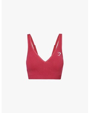 GYMSHARK Gs Vintage/ Marl Vital Seamless V-Neck Stretch-Woven Bra - Red