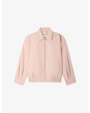 Sandro Collared Relaxed-Fit Cotton And Linen-Blend Jacket - Pink