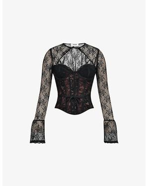 House Of Cb B Lace Lisette Corset-Bodice Lace Top - Black