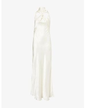 The Attico Halterneck Open-Back Satin Maxi Dress - White