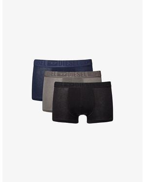 DIESEL Branded-Waistband Pack-Of-Three Stretch-Cotton Boxer Briefs - Blue
