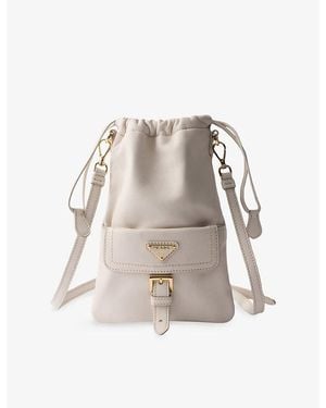 Prada Logo-Plaque Leather Pouch - Natural