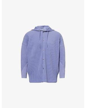 Homme Plissé Issey Miyake Slip-Pocket Pleated Knit Hoodie - Blue