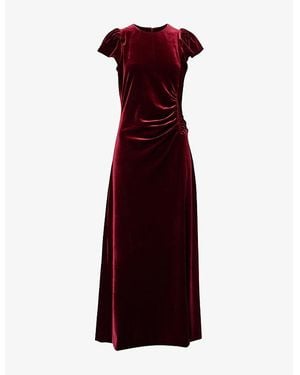 ME+EM Velour Draped Maxi Dress - Red