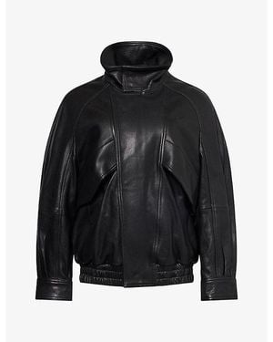 Nour Hammour Ariste High-Collar Leather Jacket - Black