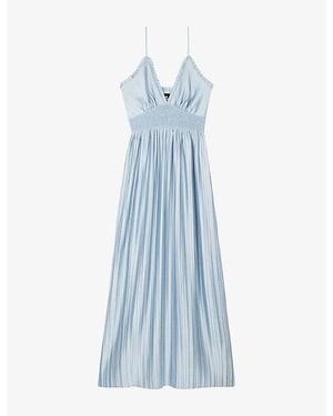 The Kooples V-Neck Shirred-Waist Woven Maxi Dress - Blue
