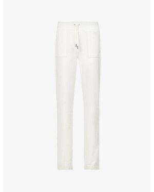 Juicy Couture Logo-Embroidered Straight-Leg High-Rise Velour Trousers - White