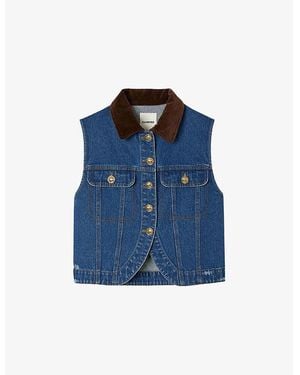 Sandro Contrast-Collar Button-Down Sleeveless Denim Jacket - Blue