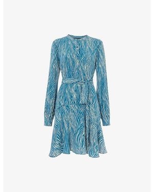 Whistles Zebra-Print Tie-Waist Woven Mini Dress - Blue