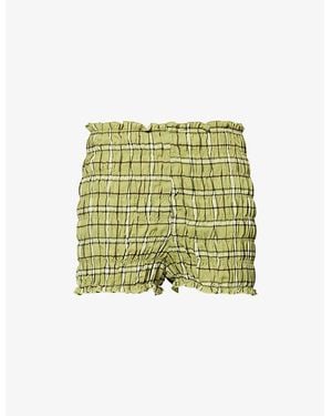 Amy Lynn Danica Plaid Shirred Woven Shorts - Green