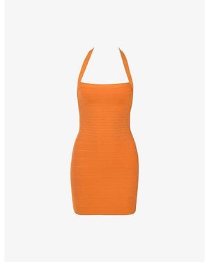 House Of Cb The Silhouette Halterneck Woven Mini Dress - Orange