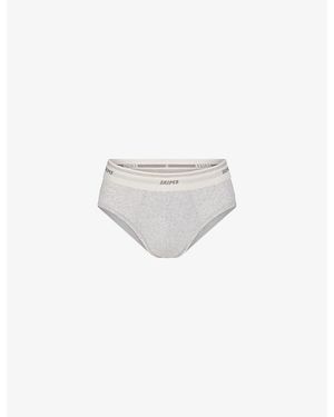 Skims Cotton Rib Stretch-Cotton Briefs - White