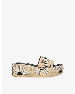 Steve Madden Decor Embroidered Raffia Mules - Metallic
