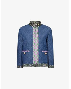 Valentino Garavani Chambray Floral-Print Denim Jacket - Blue