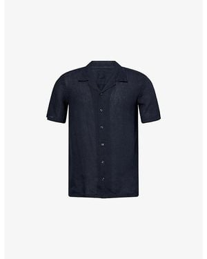 120% Lino Short-Sleeve Regular-Fit Linen Shirt - Blue