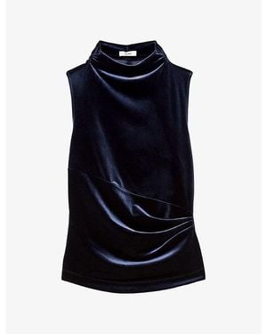 Reiss Remi High-Neck Stretch-Velvet Top - Blue