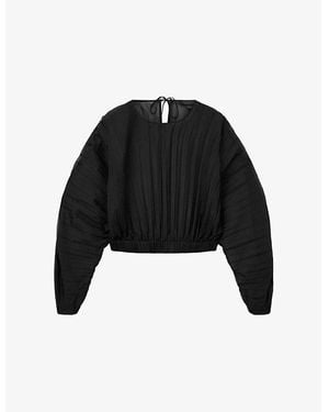 AllSaints Micaela Pleated Sheer Woven Top - Black