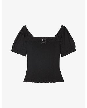The Kooples Bow Off-Shoulder Stretch-Woven Top - Black