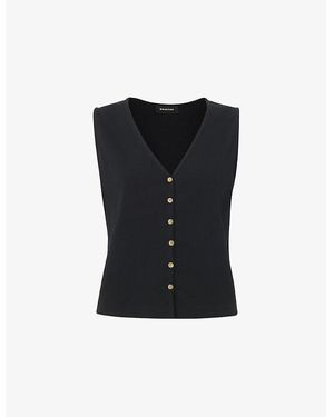 Whistles V-Neck Ribbed-Knit Stretch-Cotton Tank Top - Black