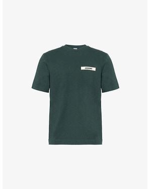 Jacquemus Dark Le Tshirt Gros Grain Brand-Patch Regular-Fit Cotton-Jersey T-Shirt - Green