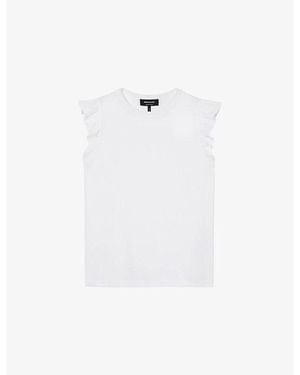 Whistles Broderie Frill-Sleeve Cotton T-Shirt - White