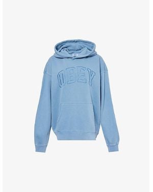 Obey Logo-Embroidered Relaxed-Fit Cotton-Blend Hoody - Blue