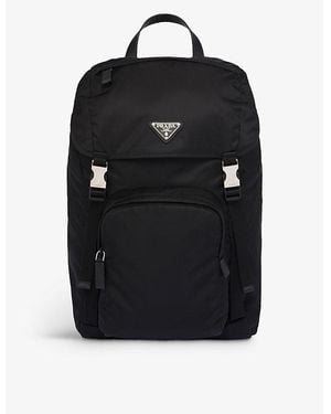 Prada Re-Nylon Brand-Plaque Polyamide And&Nbsp;Saffiano Leather Backpack - Black