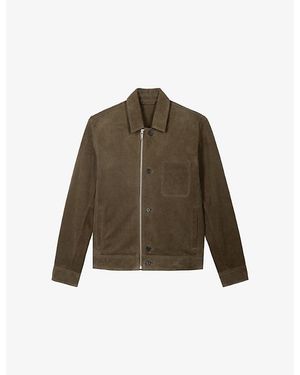 The Kooples Chest-Pocket Zip-Up Suede Jacket - Green