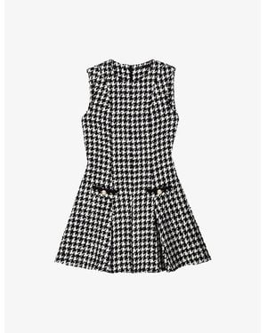 Maje Houndstooth Flared Tweed Mini Dress - Black