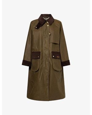 Barbour Kirklees Corduroy-Collar Waxed-Cotton Jacket - Brown