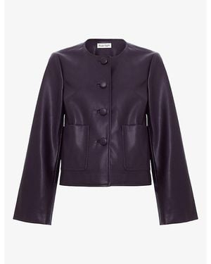 Phase Eight Malina Collarless Button-Down Faux-Leather Jacket - Purple