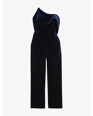 Reiss Dasha Structured Strapless Stretch-Velvet Jumpsuit - Blue