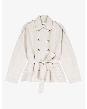 Maje Double-Breasted Double-Faced Wool-Blend Coat - White