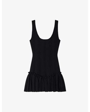 Sandro Sleeveless Ruffle-Hem Knitted Mini Dress - Black