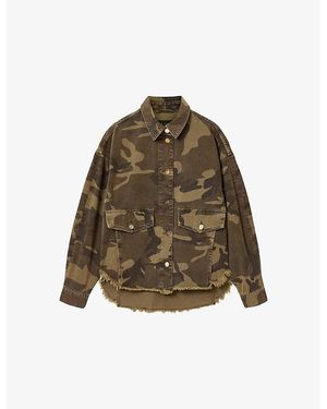 AllSaints Hettie Camo-Print Stretch-Woven Shacket - Brown