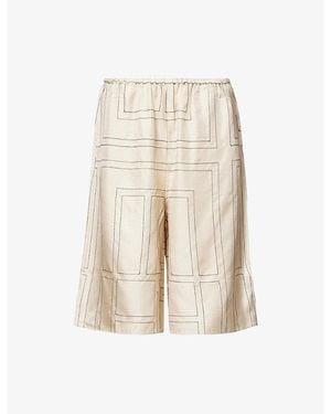 TOTEME Relaxed-Fit Embroidered Silk Bermuda Shorts - Natural